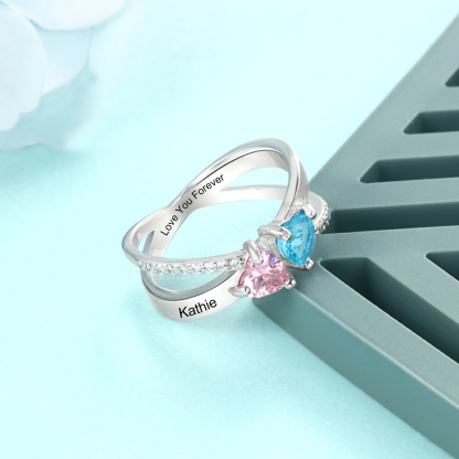 Personalised Mothers Ring With 2 Birthstones Engraved Names Ring Gifts For Her-Jessemade AU
