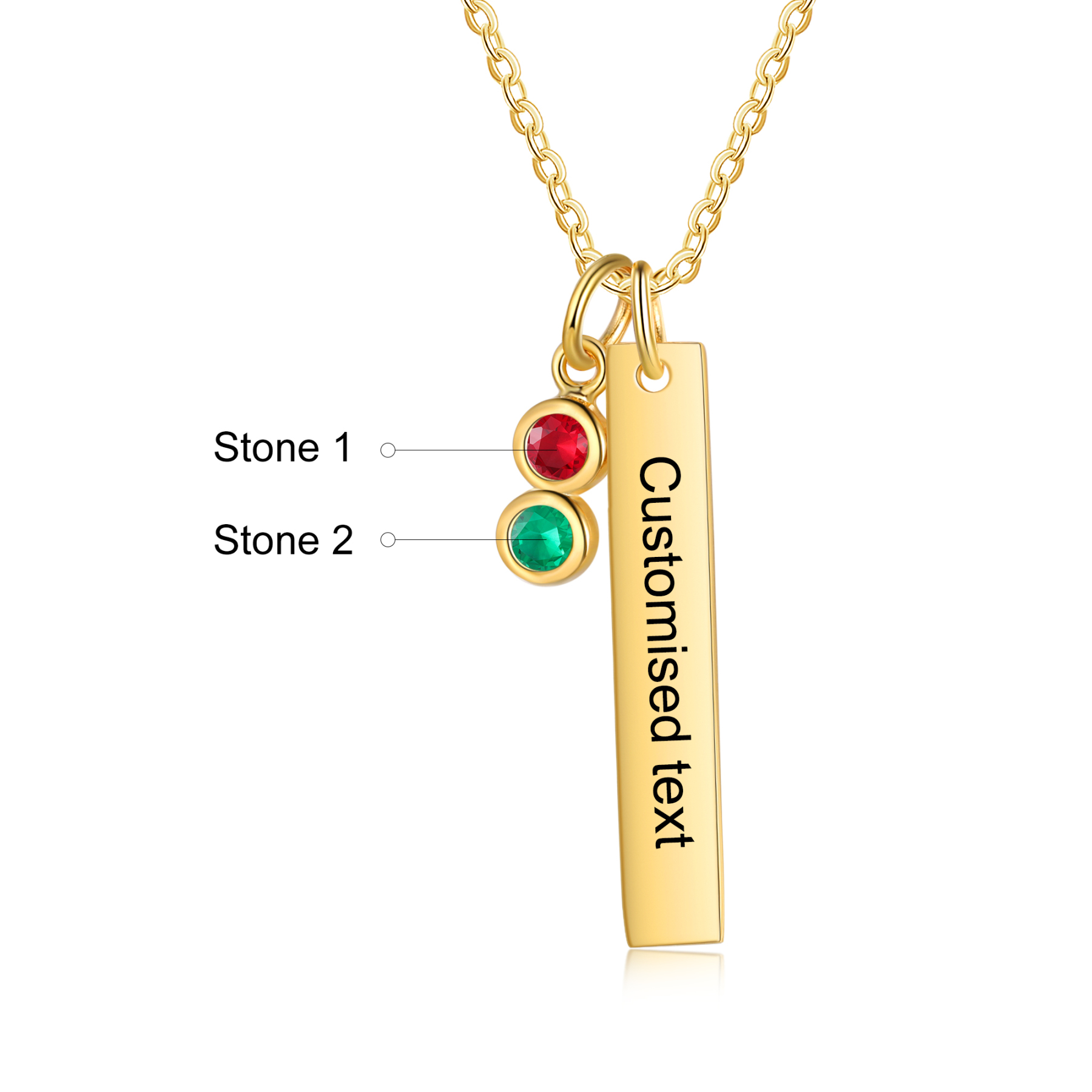 Personalised Bar Pendant Necklace Custom 2 Birthstones & 1 Text Necklace Birthday Gift for Her-Jessemade AU