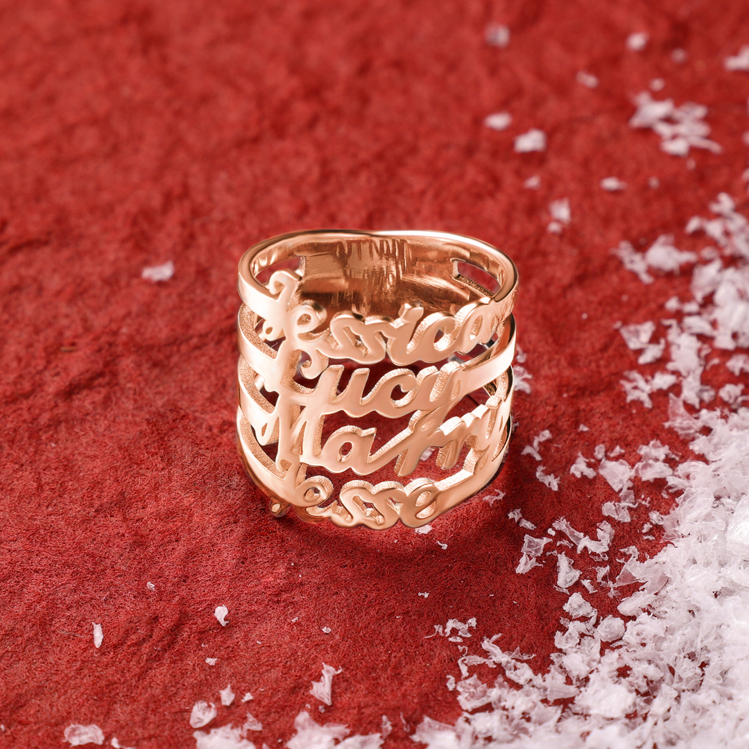 Personalised Name Ring Custom 4 Names Ring Gifts For Women-Jessemade AU
