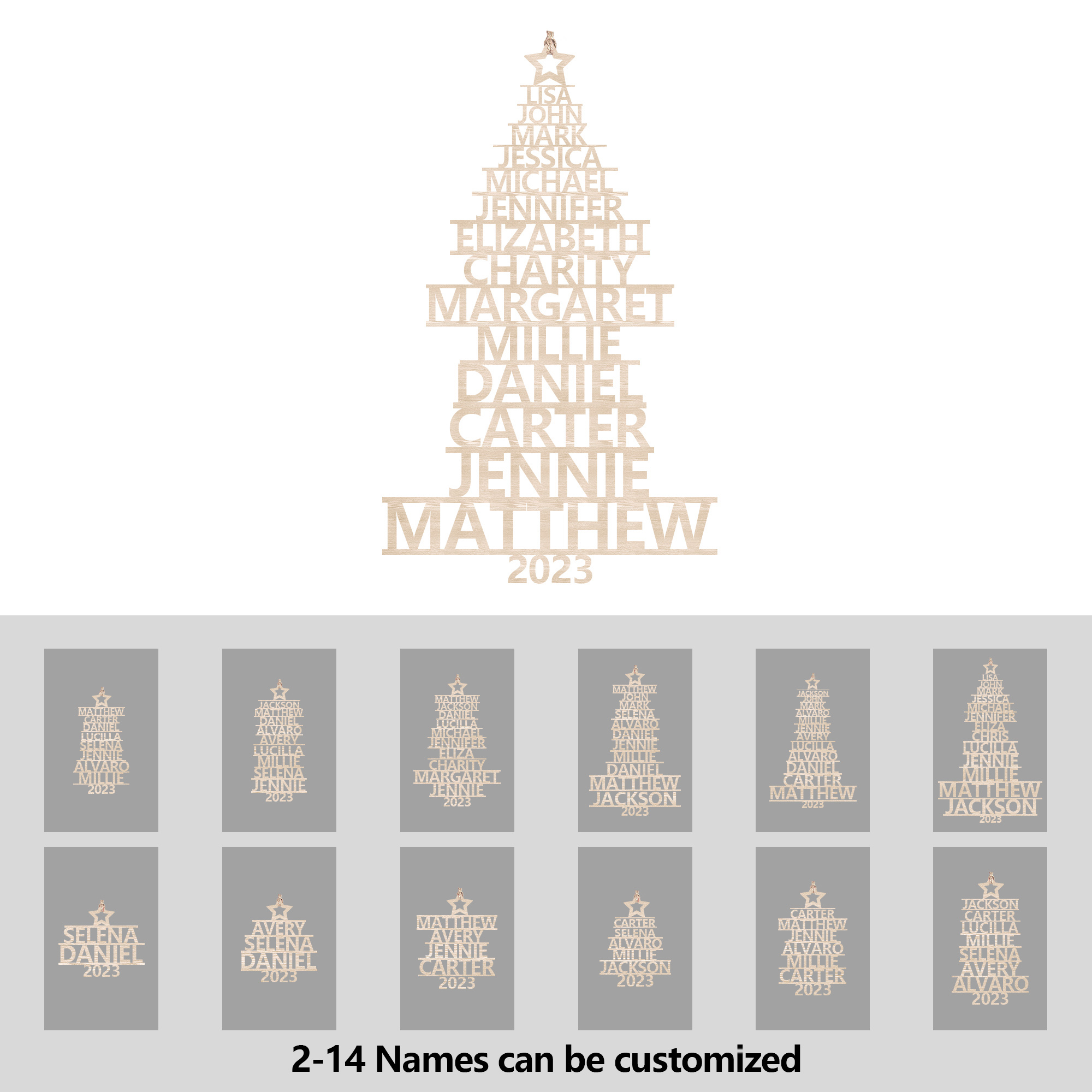 11 Names - Personalised Christmas Tree Ornaments Customised Name Xmas Wooden Decor Gifts for Family Friends-Jessemade AU