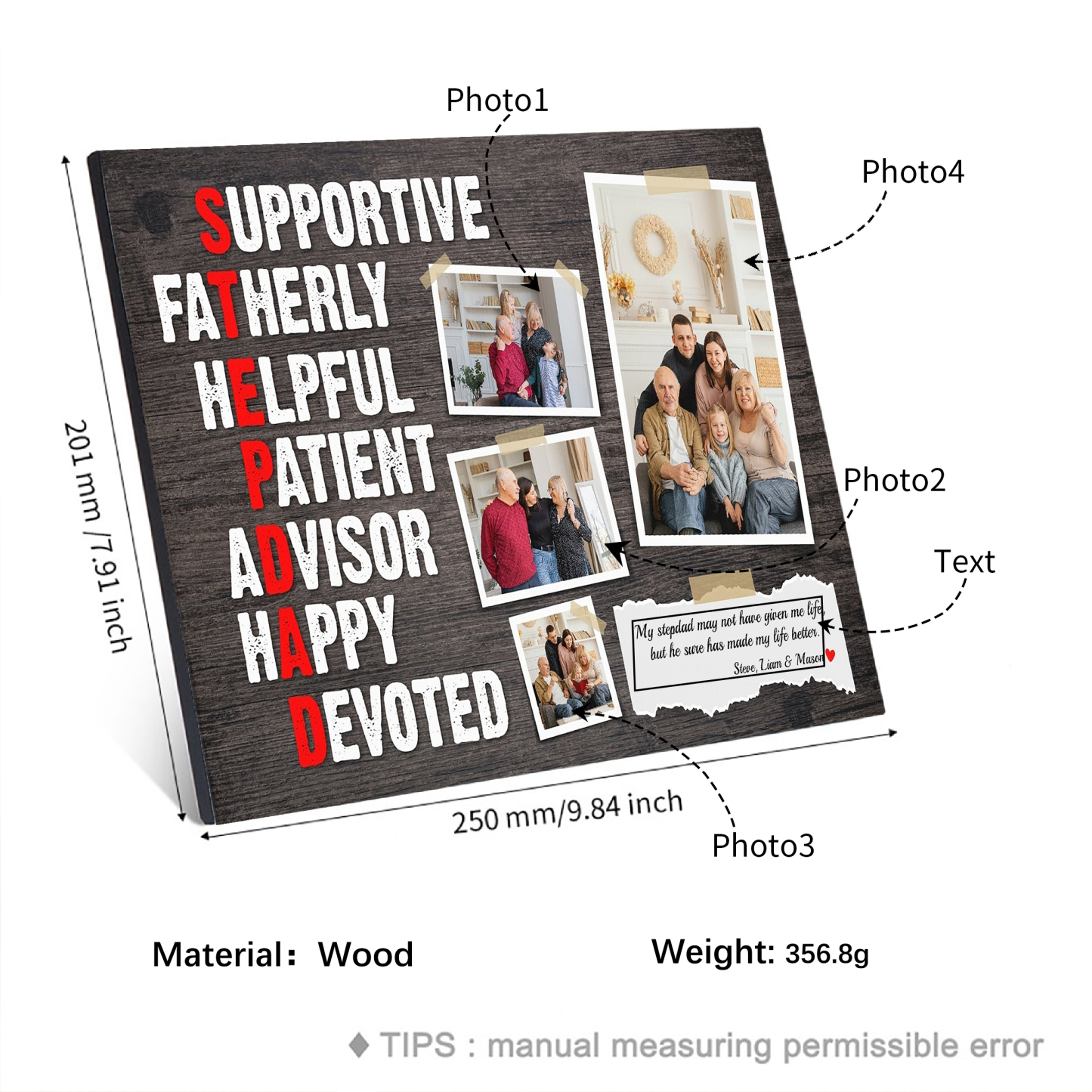 To My Stepdad Personalised Photo Frame Wood Signs Keepsake Custom 4 Photos-Jessemade AU