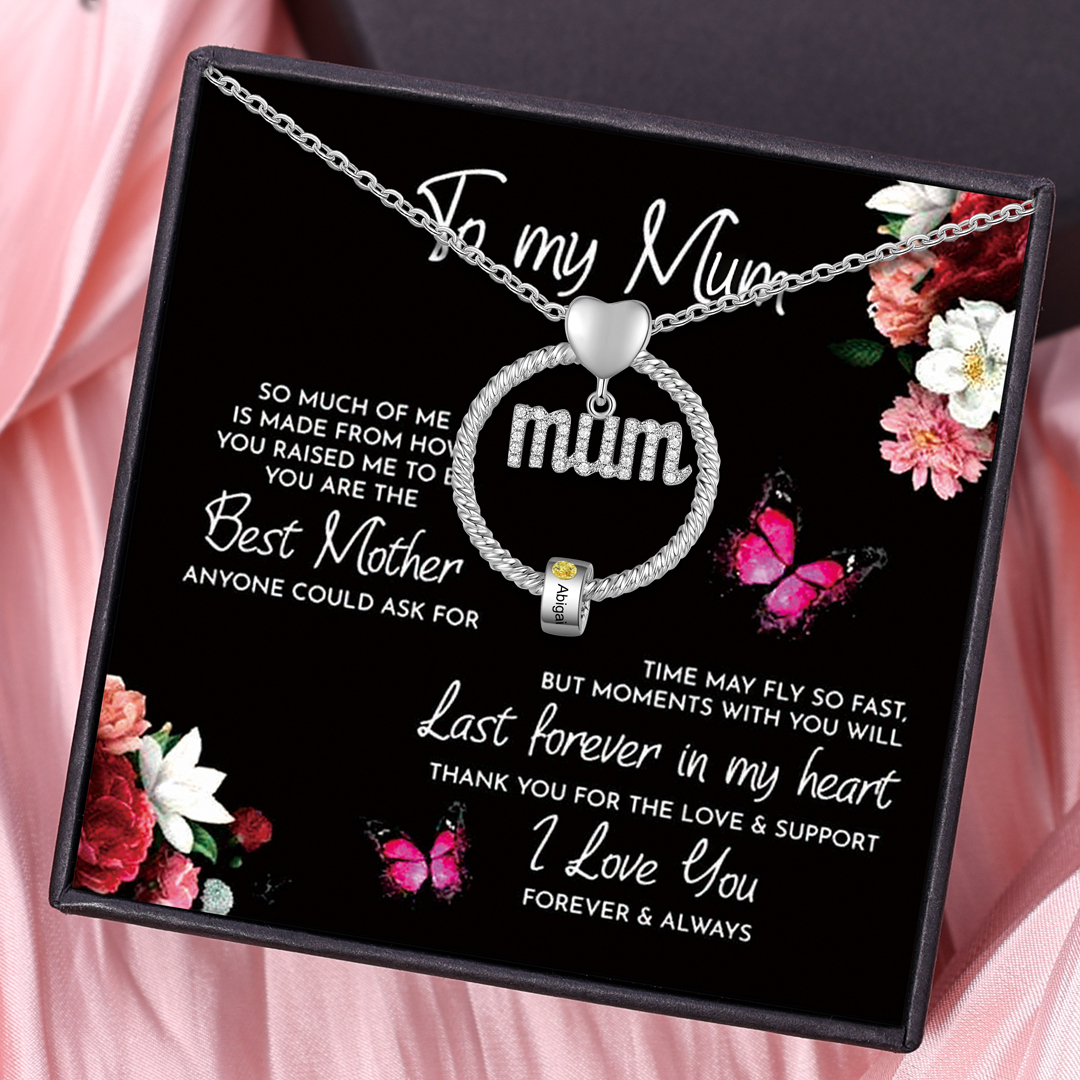 Personalised Circle Necklace With 1 Birthstone Pendant Engraved Names Gift For Mum-Jessemade AU