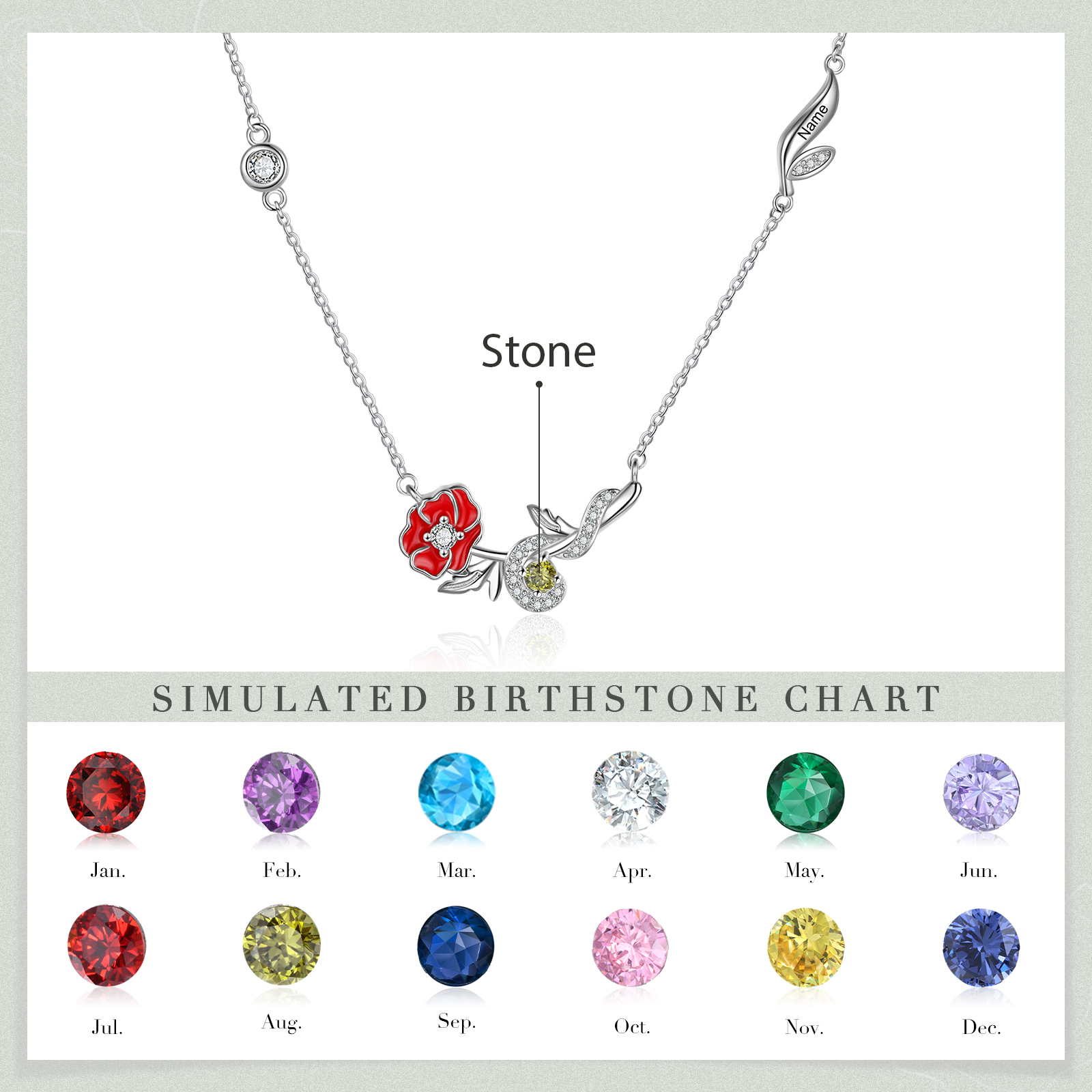 Personalised August Birthflower Necklace With Birthstone Best Gift For Her-Jessemade AU