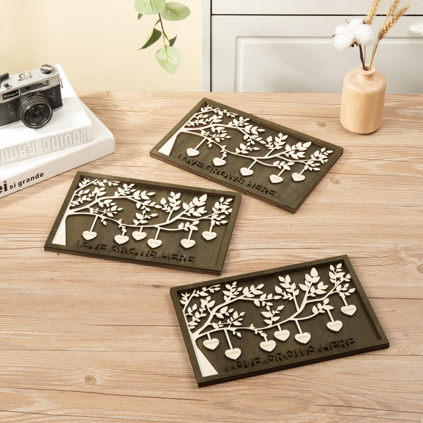 Family Tree Wood Frame Personalised Family Tree Sign Engrave 2 Names Keepsake Gifts-Jessemade AU