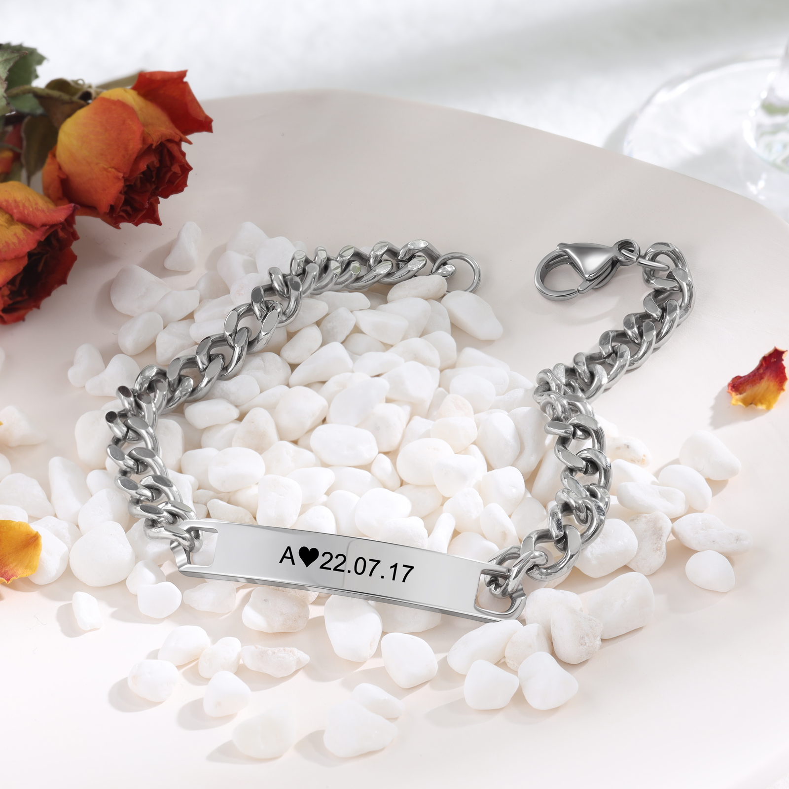 2024 Valentines Day Gifts Personalised Cuban Chain Bracelet Custom Text Women's Bracelet for Him-Jessemade AU
