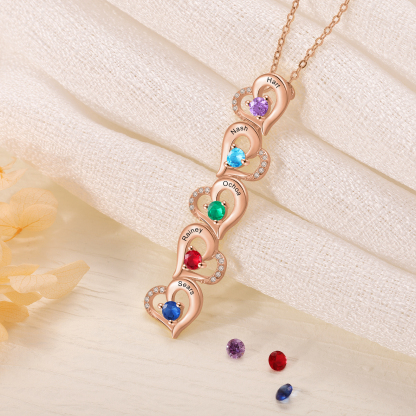 5 Names - Personalised Heart Pendant Necklace Custom Birthstones & Names Necklace Birthday Gift for Her-Jessemade AU
