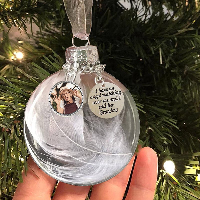 Personalised Christmas Feather Ball Custom Photo Memorial Ornament "I Have An Angel"-Jessemade AU