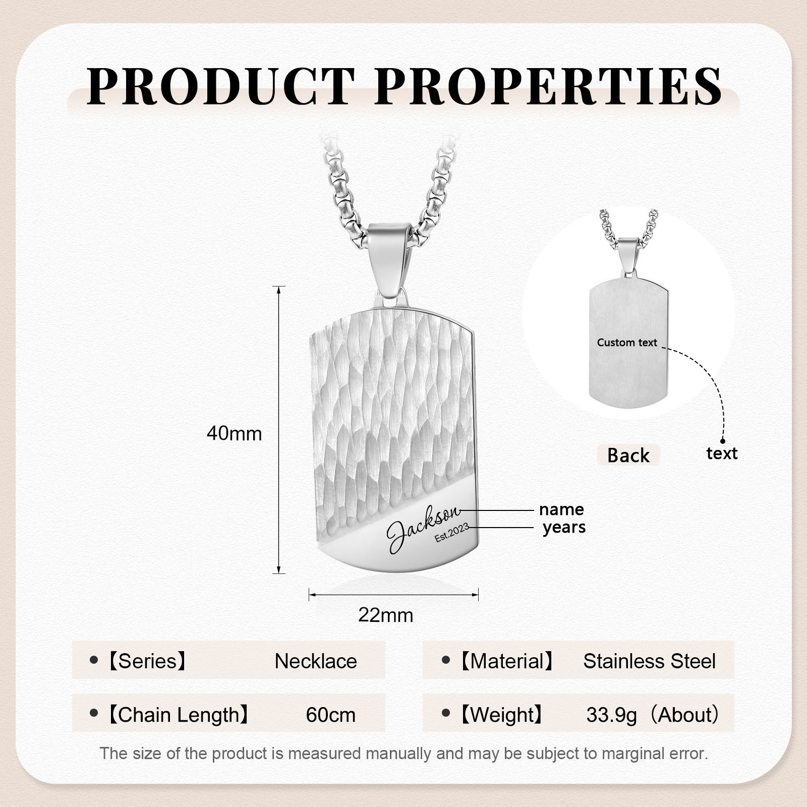 Personalised Men's Necklace Customised Name & Date & Text Dog Tag Necklace Stainless Steel Gift for Him-Jessemade AU