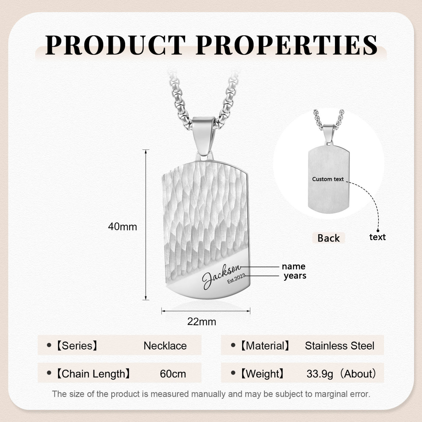 Personalised Men's Necklace Customised Name & Date & Text Dog Tag Necklace Stainless Steel Gift for Him-Jessemade AU