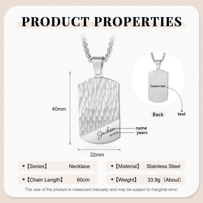 Personalised Men's Necklace Customised Name & Date & Text Dog Tag Necklace Stainless Steel Gift for Him-Jessemade AU