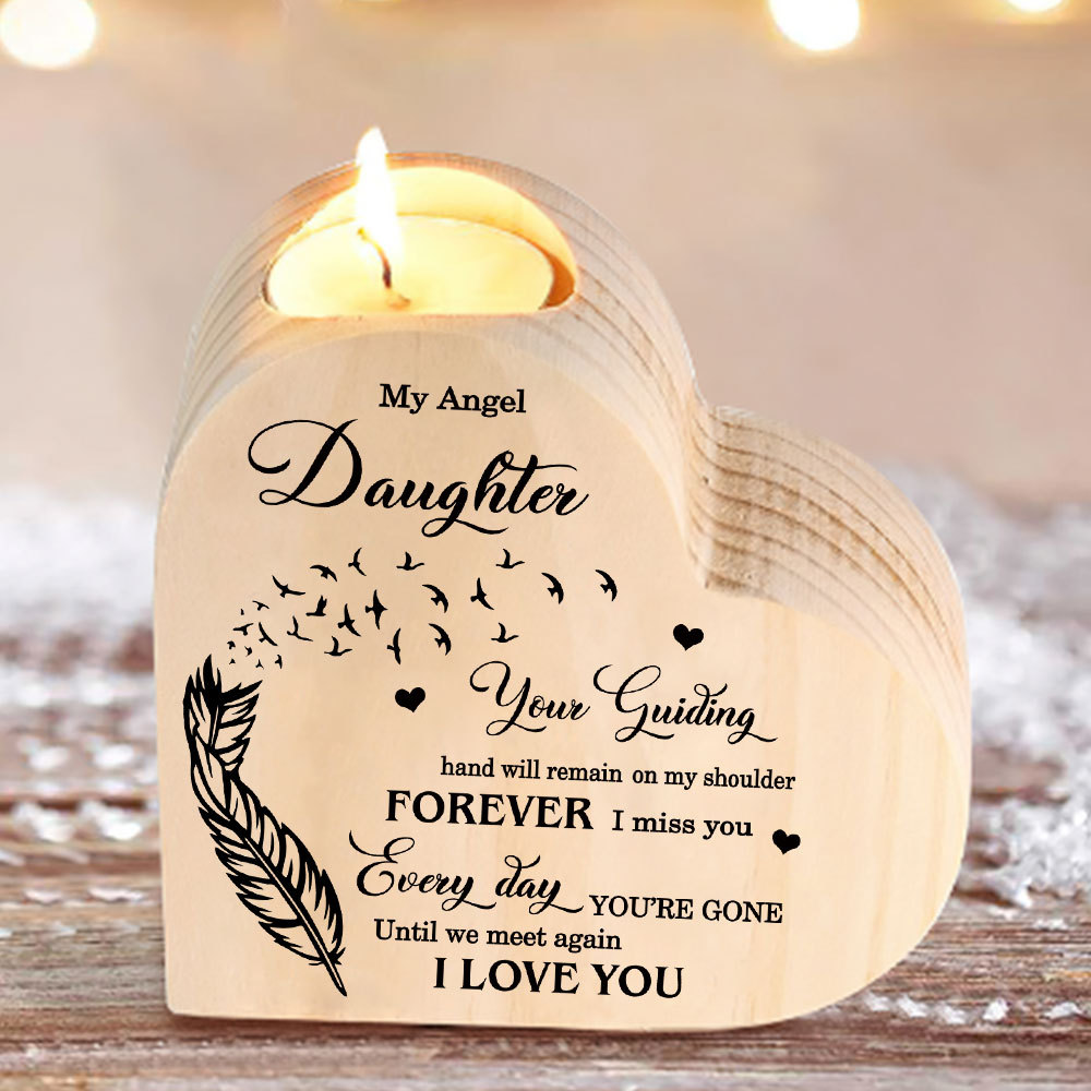 My Angel Daughter Wooden Heart Candle Holder Memorial Candlesticks "Until we meet again"-Jessemade AU