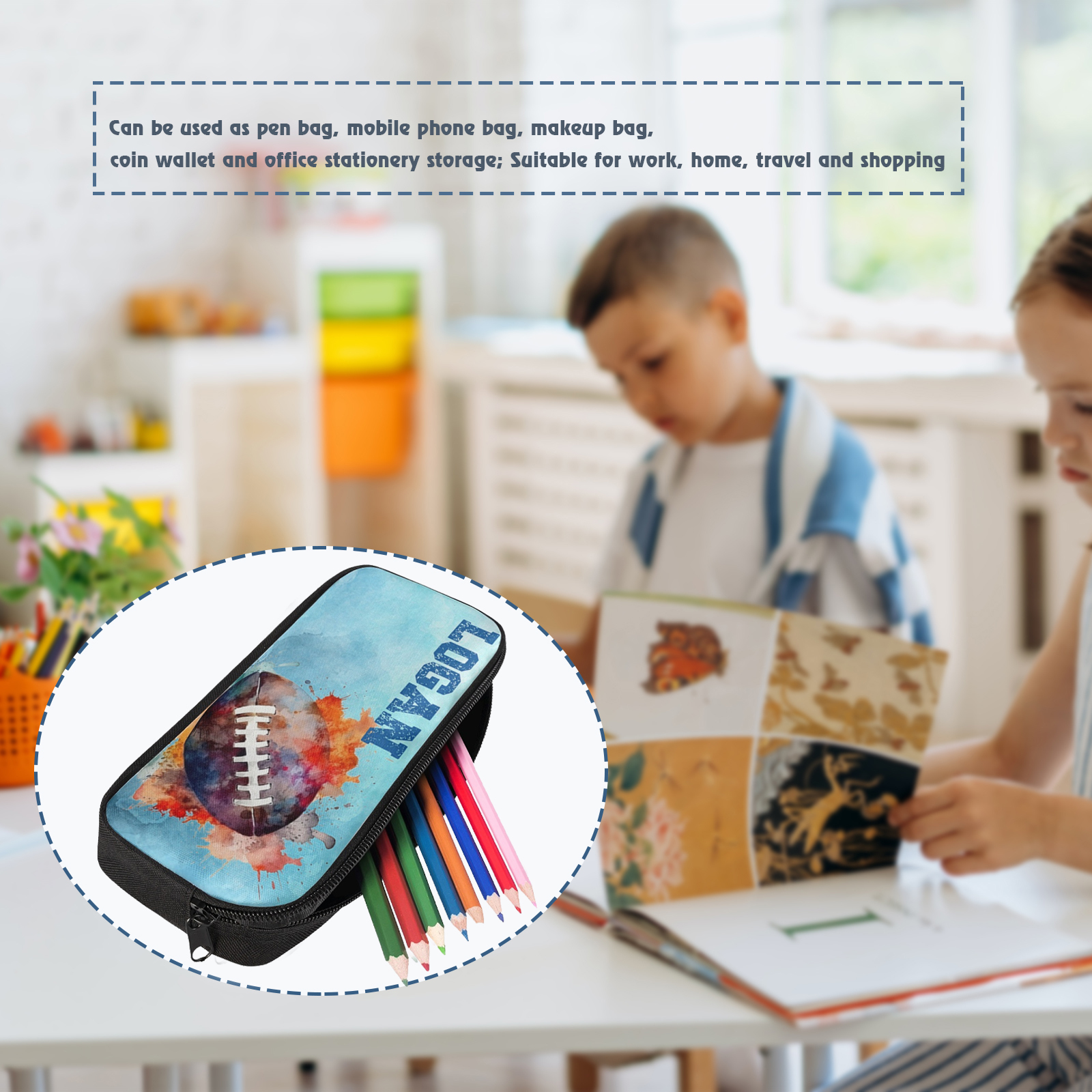 Personalised  Name Pencil Case Rugby Pen Bag Zipper Back to School Gifts for Student-Jessemade AU