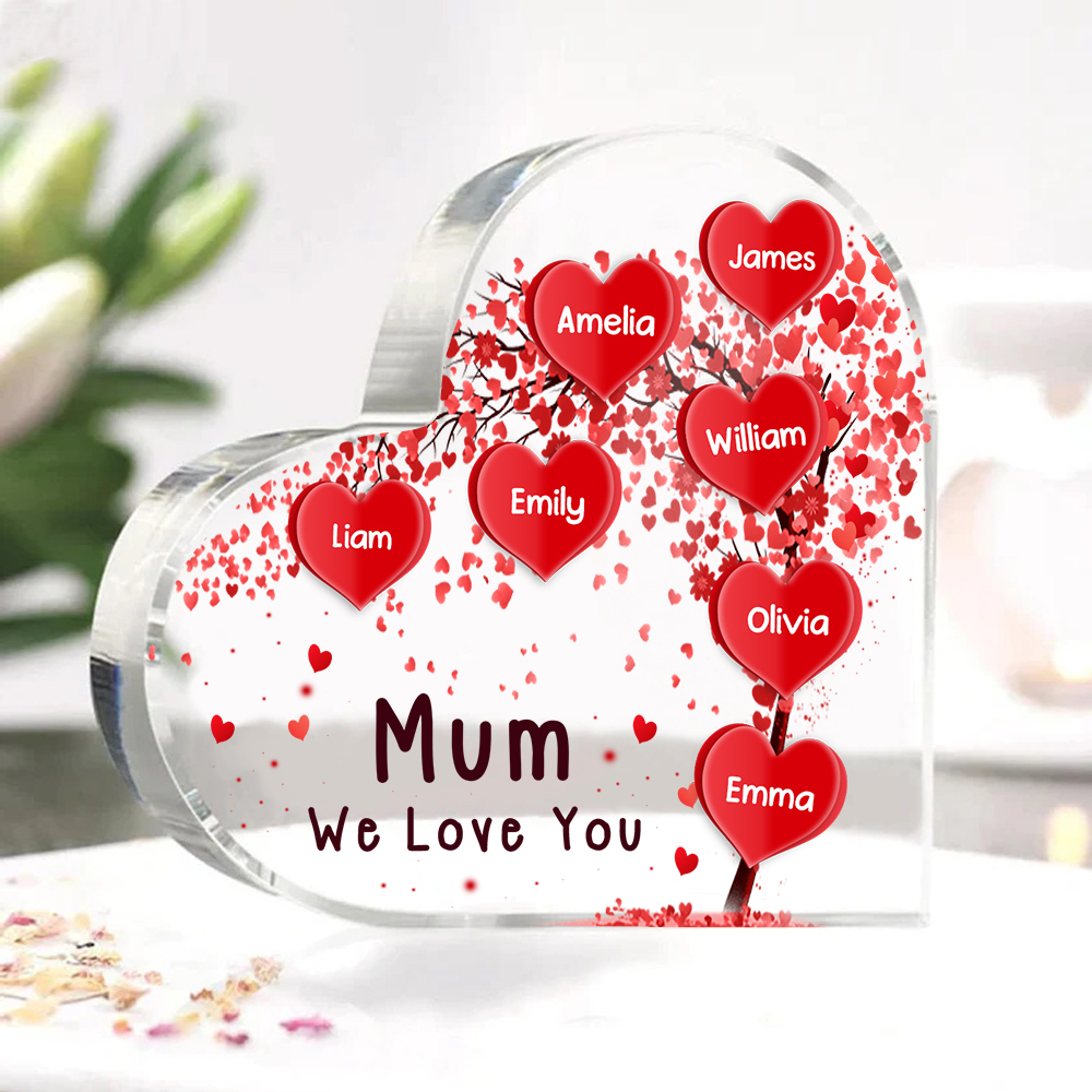 7 Names - Personalised Acrylic Heart Keepsake Custom Text Red Tree Ornaments Gifts for Grandma/Mother-Jessemade AU