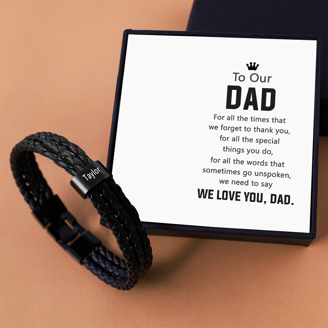 Personalizsed Braided Leather Bracelet Engraved 1 Name Men's Bracelet Gifts For Him-Jessemade AU