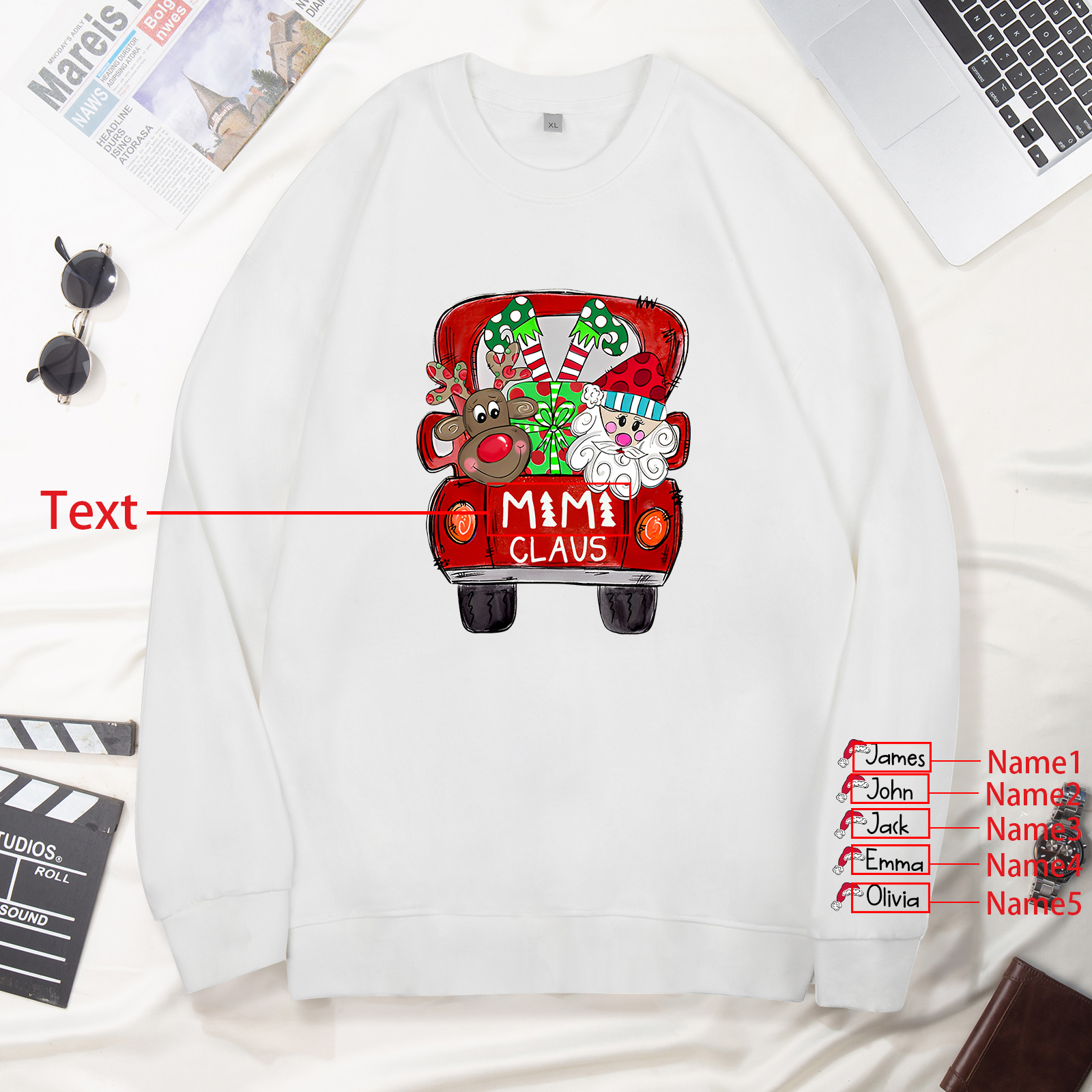 5 Names - Personalised Christmas Sweatshirt Custom Name & Text Sweatshirt Mimi Claus Sweatshirt Gift for Family -Jessemade AU