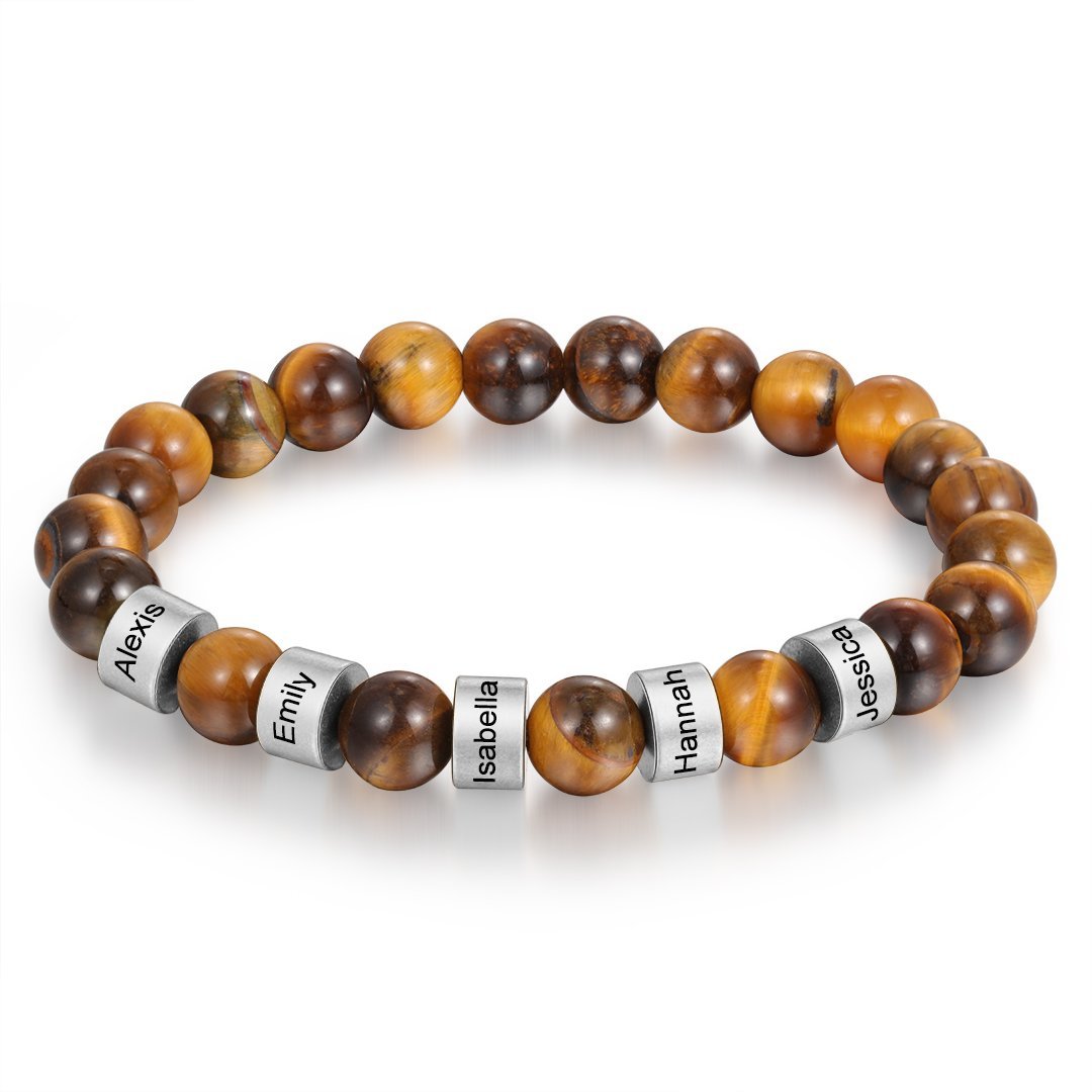 Brown Tiger Eye Men's 5 Names Bracelet great gift For him-Jessemade AU