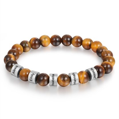 Brown Tiger Eye Men's 5 Names Bracelet great gift For him-Jessemade AU