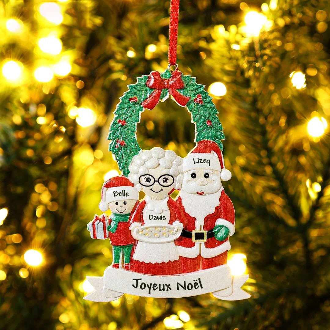 Santa Family Ornament Custom 4 Names Grandparents with Grandkids Ornament-Jessemade AU