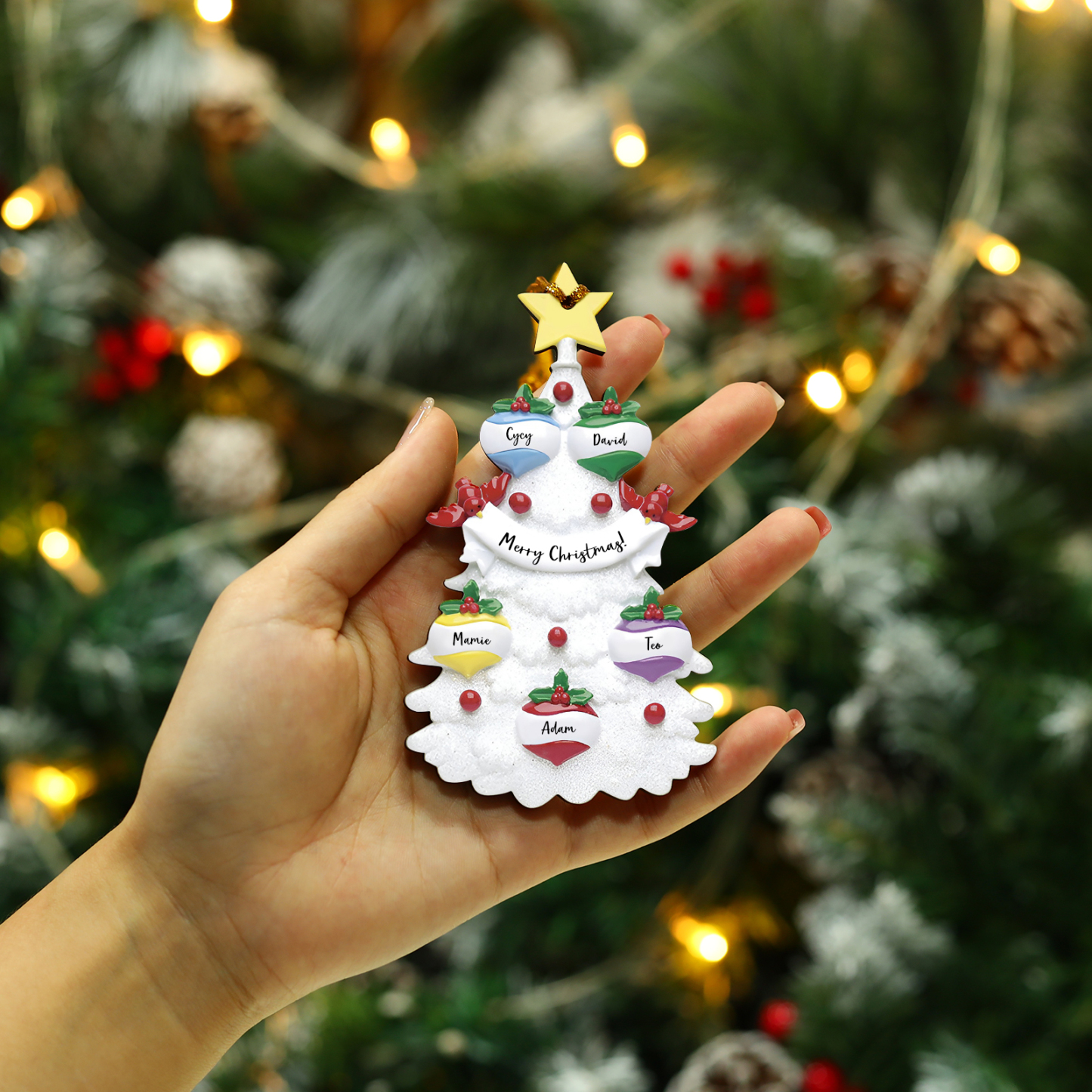 5 Names - Personalised Christmas Tree Ornament Customised Name & Text Wooden Hanging Ornaments Christmas Gift for Family-Jessemade AU