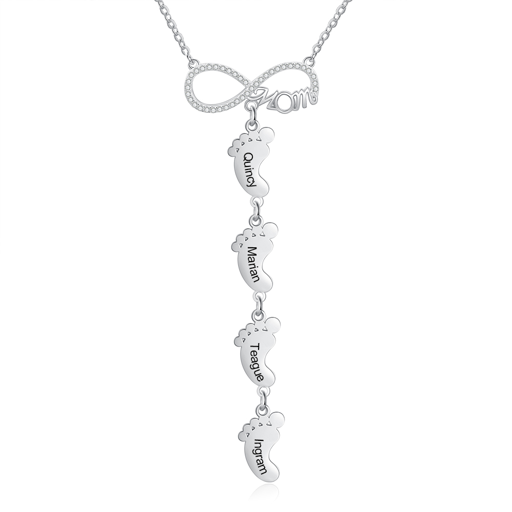 Mother's Day Gifts Personalised Infinity Baby Feet Mother Necklace Engraved 4 Names Necklace Gifts For Mom-Jessemade AU