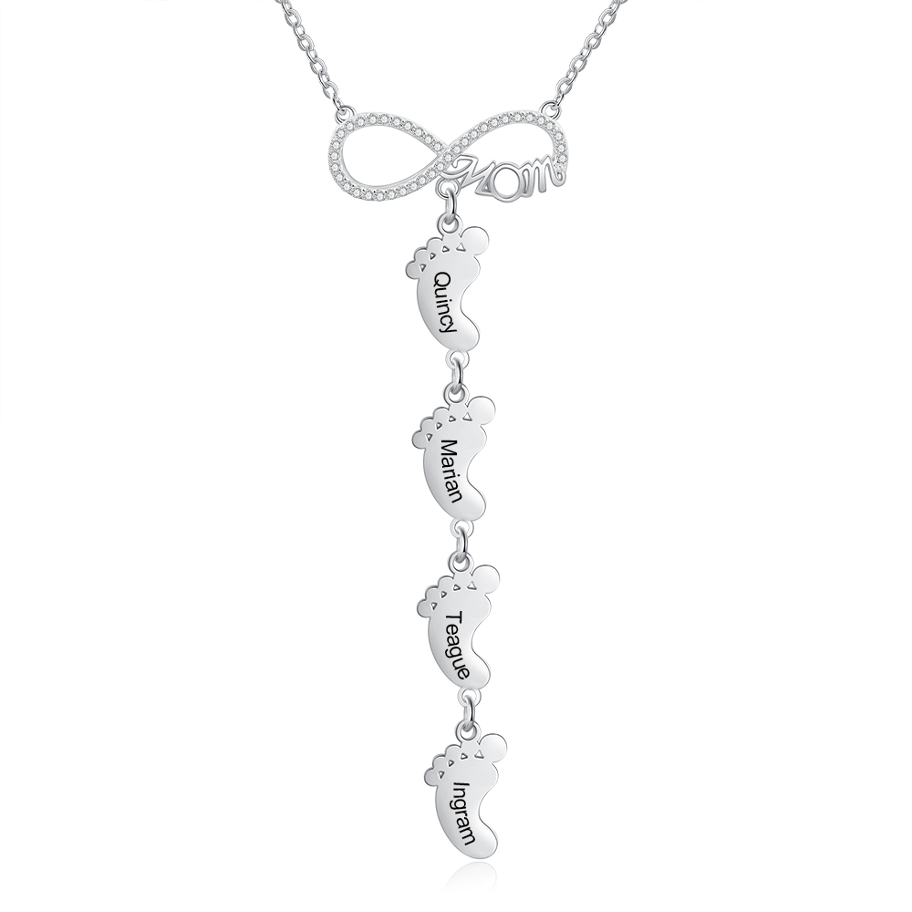 Mother's Day Gifts Personalised Infinity Baby Feet Mother Necklace Engraved 4 Names Necklace Gifts For Mom-Jessemade AU