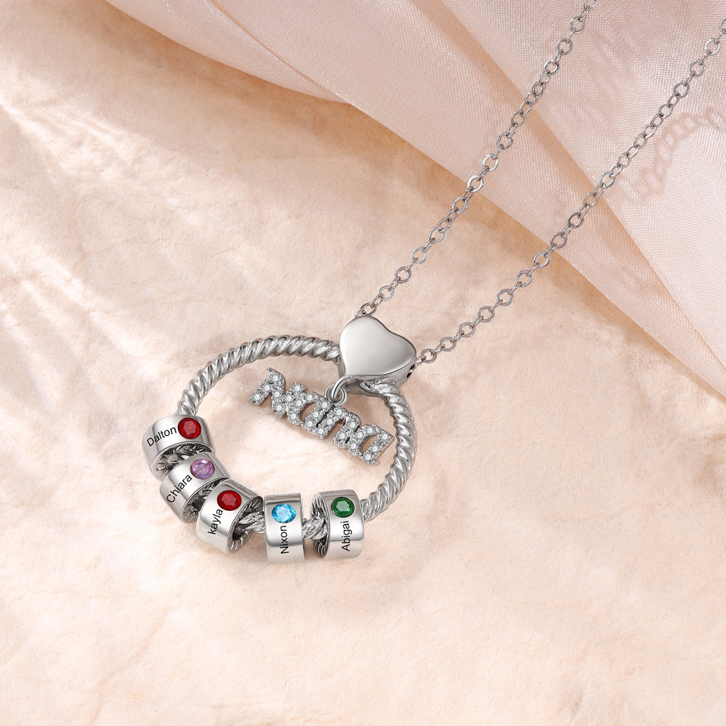 5 Names - Personalised Nana Necklace Custom Names & Birthstones Circle Pendant Necklace Gift for Grandma Nana-Jessemade AU