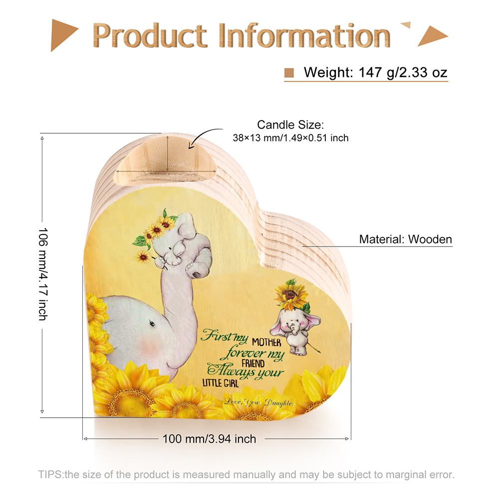 To My Mum-Wooden Heart Candle Holder Elephant Candlesticks "Always your little girl" Gifts For Mother-Jessemade AU