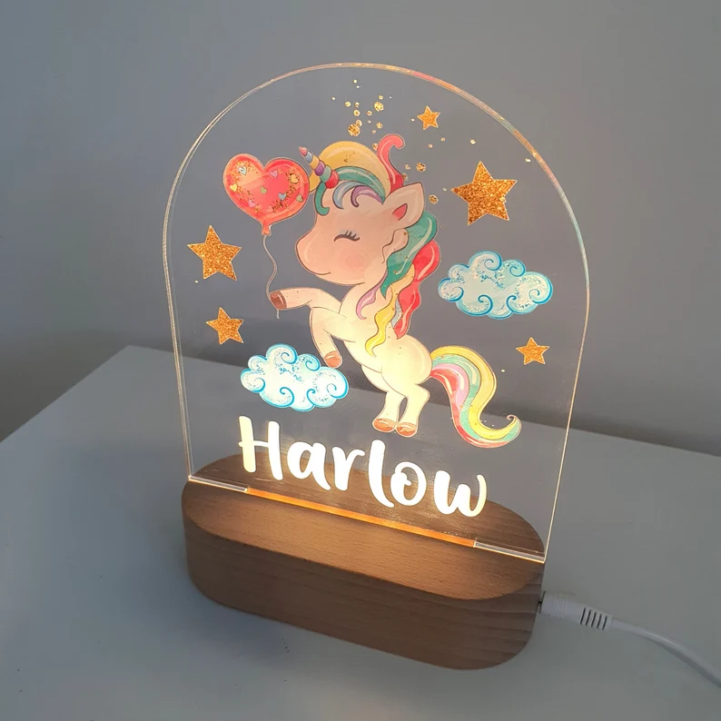 Personalised Rainbow Unicorn Night Light Custom Name LED Lamp Baby Gift for Kids-Jessemade AU