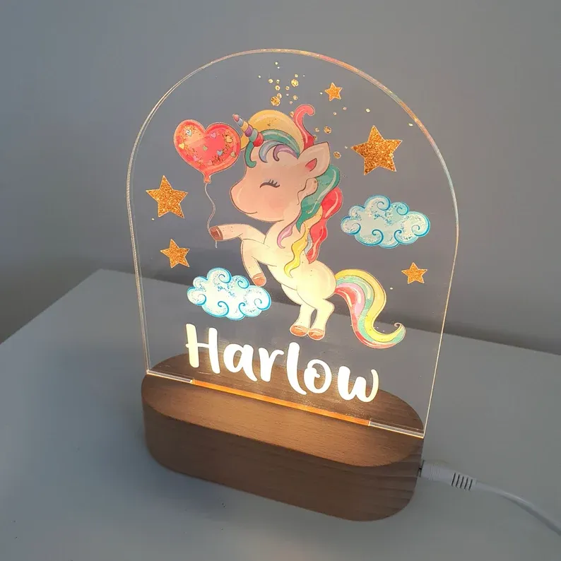 Personalised Rainbow Unicorn Night Light Custom Name LED Lamp Baby Gift for Kids-Jessemade AU