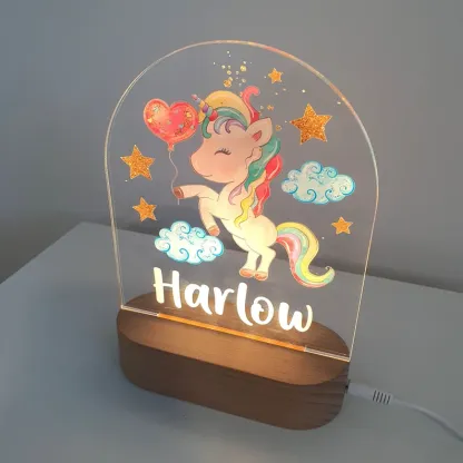Personalised Rainbow Unicorn Night Light Custom Name LED Lamp Baby Gift for Kids-Jessemade AU