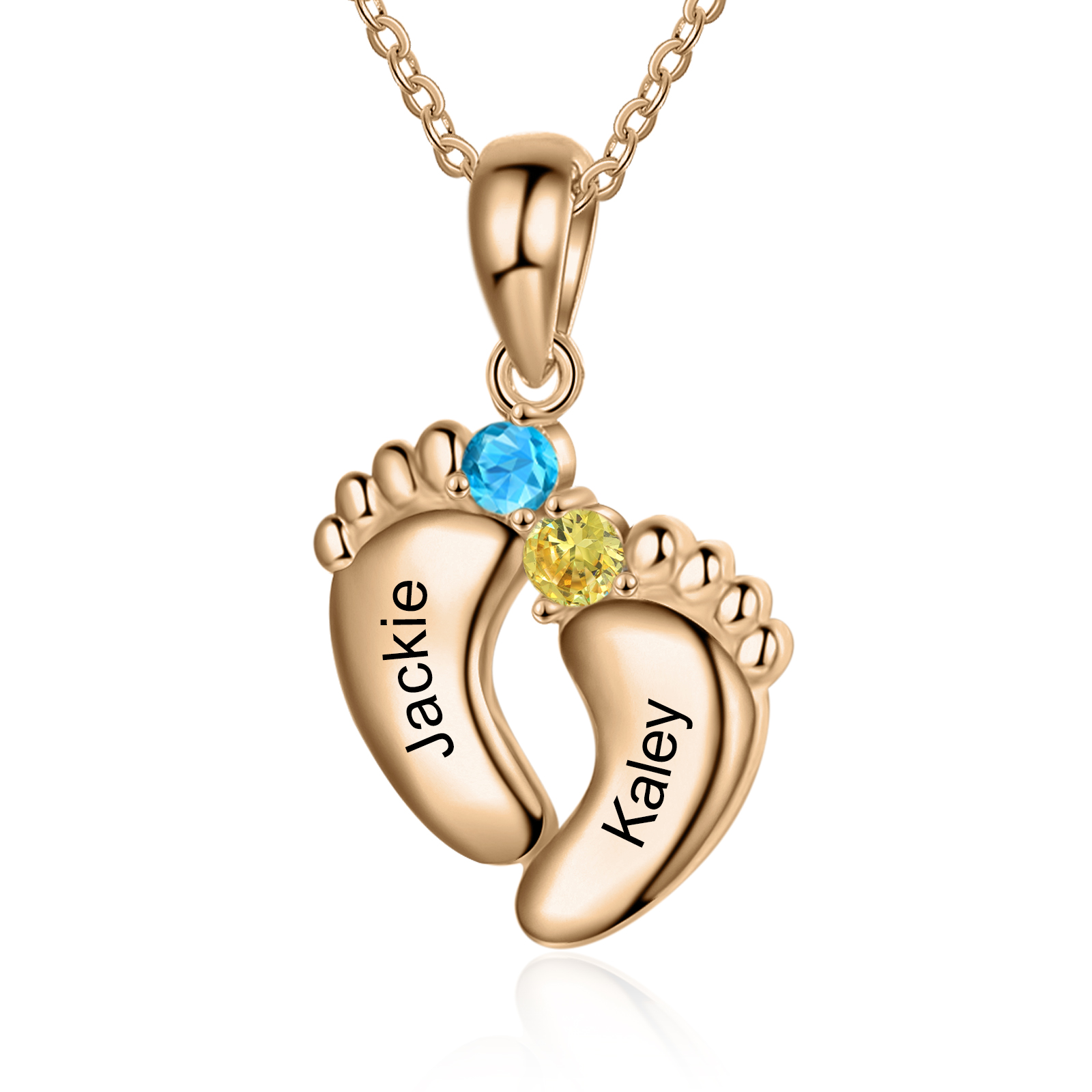 Personalised Baby Feet Necklace With 2 Birthstones Engraved Names Gift For Mother-Jessemade AU
