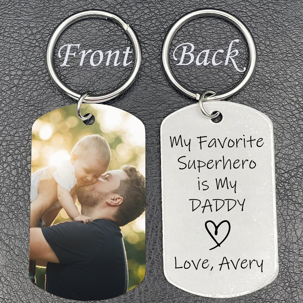Personalised Photo Keychain Custom Name Father Keychain - My favourite Superhero Is My Daddy-Jessemade AU