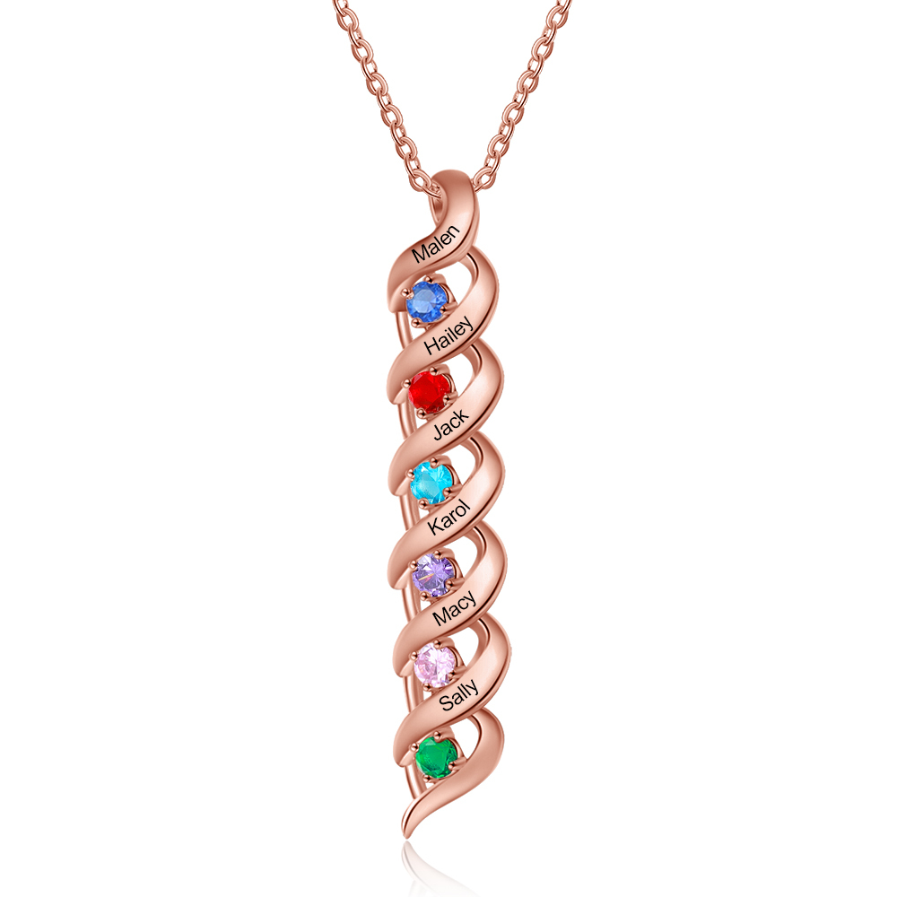 Customised Necklace Cascading Pendant with 6 Birthstones Engraving 6 Names Gifts for Her-Jessemade AU