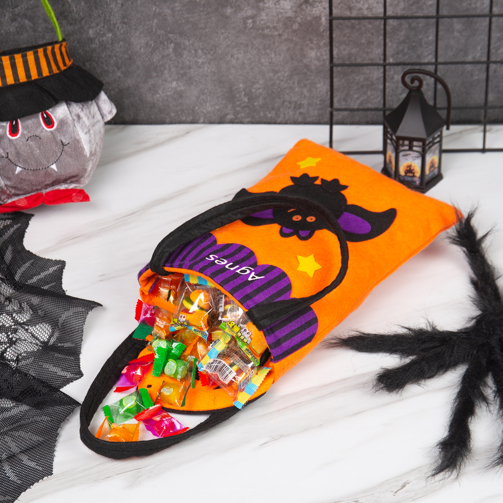 Personalised Halloween Tote Bags Custom 1 Name Tote Bag Halloween Candy Bag for Kids-Jessemade AU