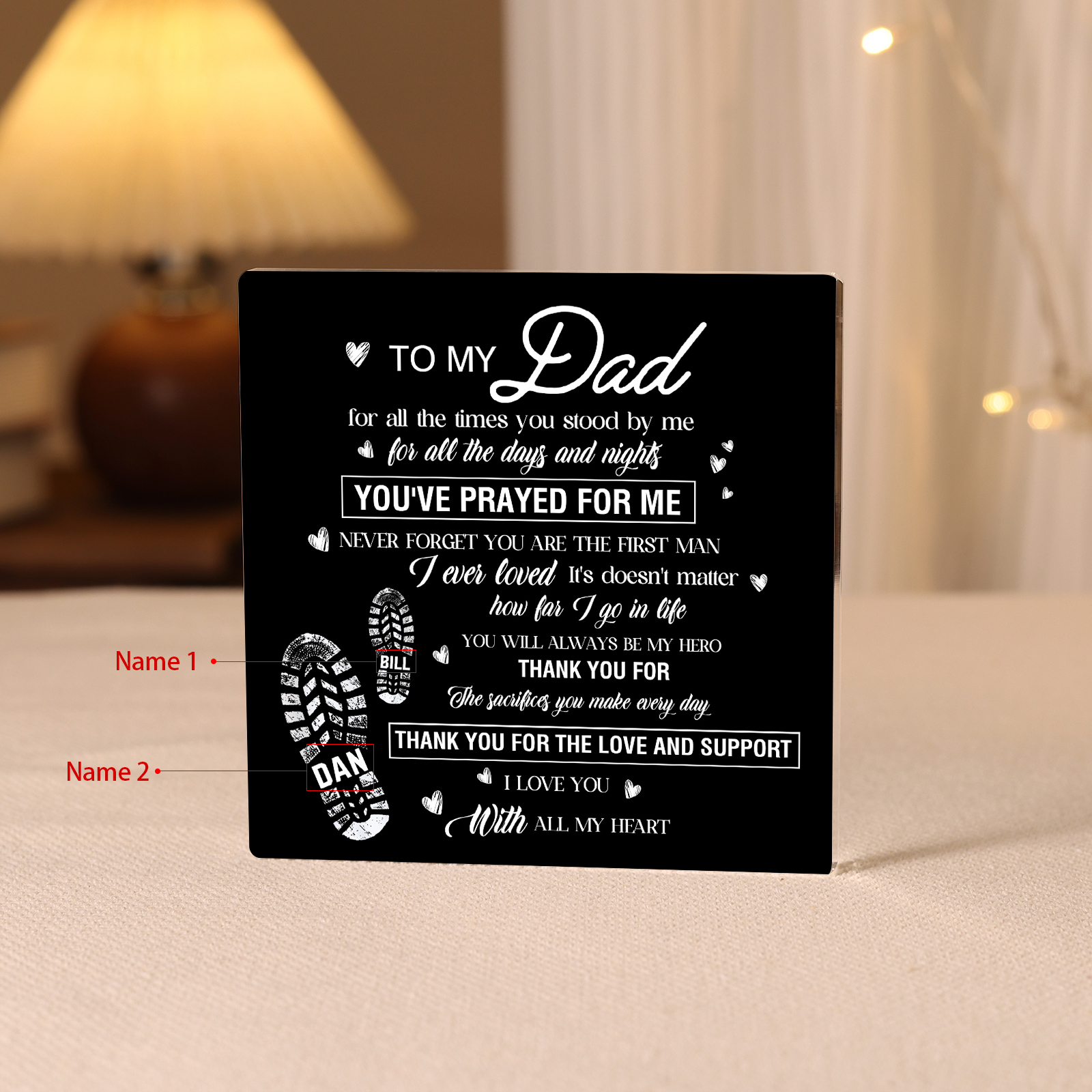 To My Dad Acrylic Square Keepsake Personalised 2 Names Rectangle Plaque Shoes Father's Day Gift  - You Will Always Be My Hero-Jessemade AU