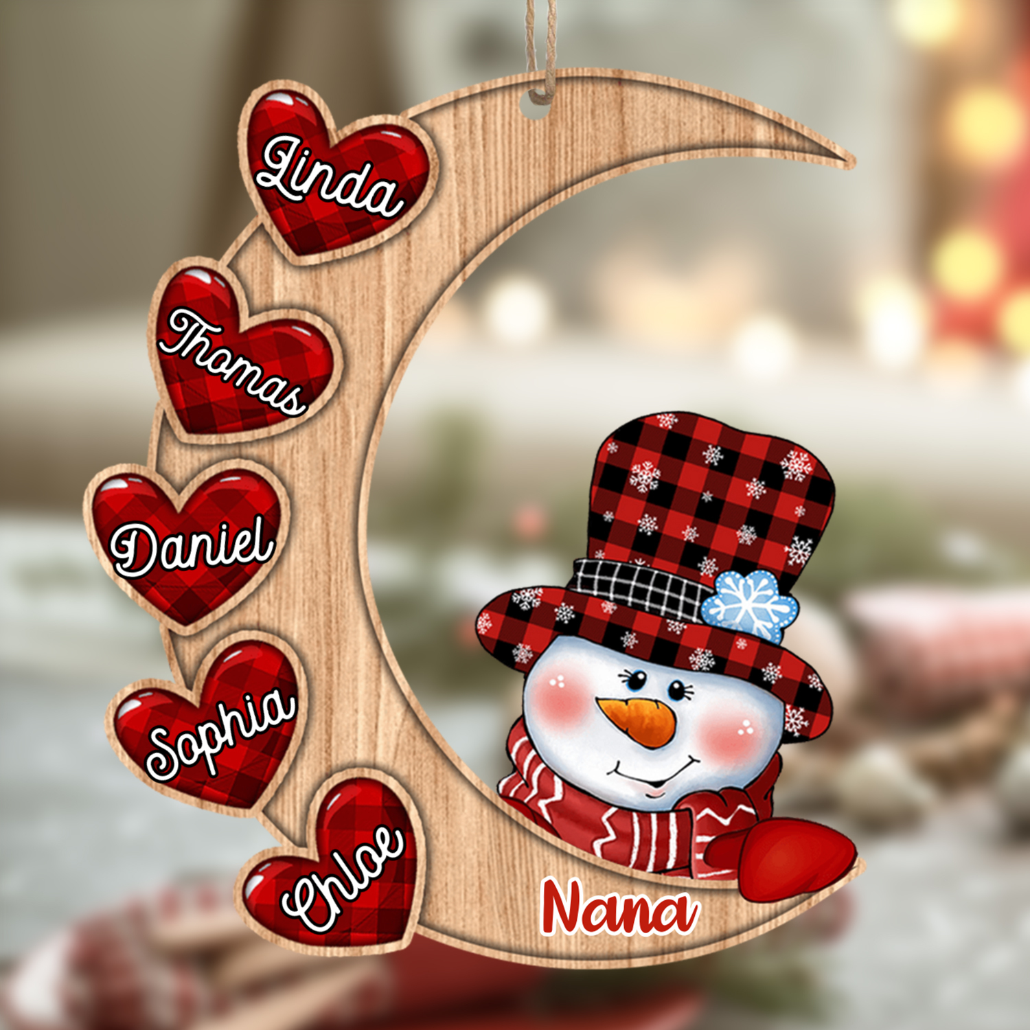 Personalised Wooden Christmas Snowman Ornament Custom 2–13 Names Moon Christmas Ornaments Gift for Family-Jessemade AU