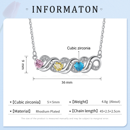 Personalised Heart Birthstone Necklace Custom 3 Names Overlap Necklace Gifts for Her-Jessemade AU