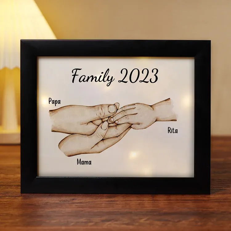 Personalised Family Holding Hands Picture Frames With Light Custom 3 Names Home Decor Gifts-Jessemade AU