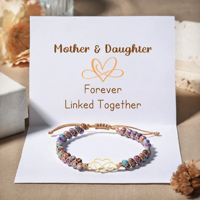 Infinity Heart Bracelet Adjustable Bracelet Gift for Her - Mother & Daughter Forever Linked Together-Jessemade AU