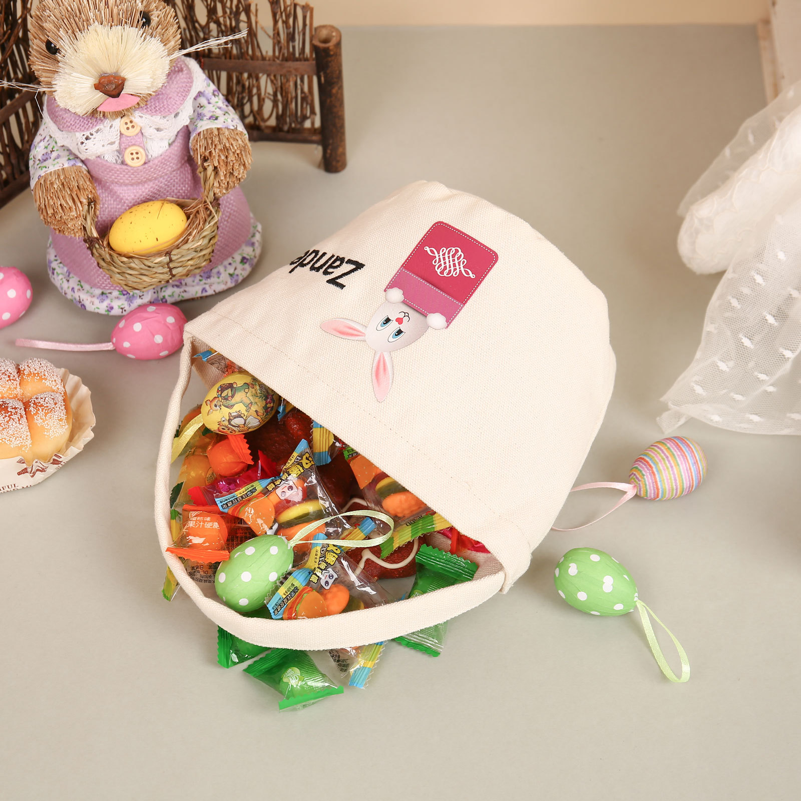 Personalised Bunny Tote Bag Custom Name Bunny Basket Bucket Bag Easter Gift for Him/Her-Jessemade AU