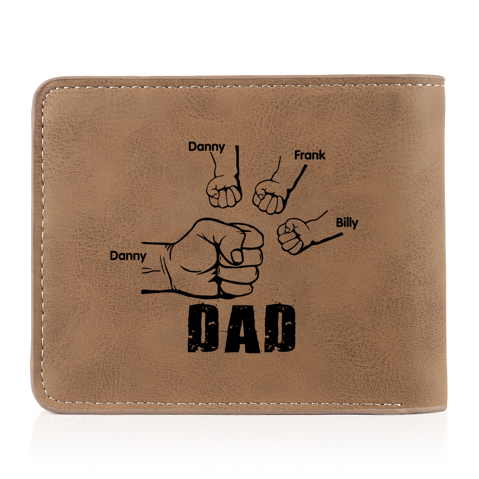 4 Names - Personalised Men Leather Wallet Custom Name & Photo & Text Folding Wallet Fist Bump Wallet Gift for Dad-Jessemade AU