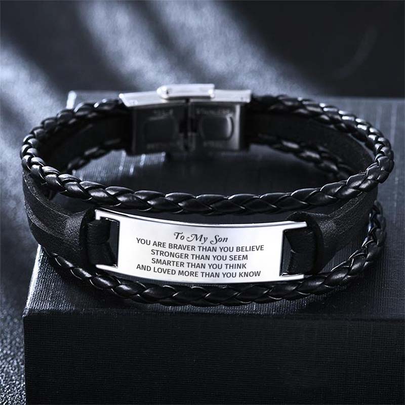 To My Son, You Are Braver Than You Believe Inspirational Bracelet Initial ID Bar Bangle Gifts For Men-Jessemade AU