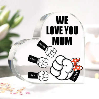 4 Names - Personalised Acrylic Heart Keepsake Custom Name & Text Fist Bump Ornaments Gifts for Family-Jessemade AU