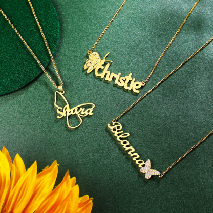 Personalised Butterfly Necklace Custom 1 Name Necklace Gift For Women-Jessemade AU
