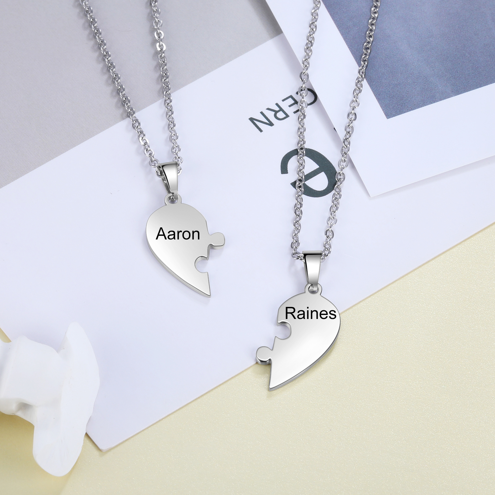 Personalised Heart Puzzle Necklace With 2 Names Gifts For Her-Jessemade AU