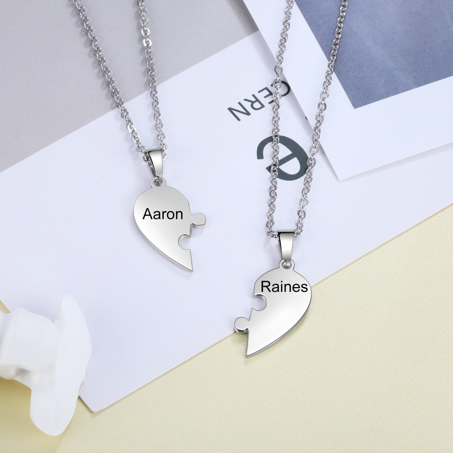 Personalised Heart Puzzle Necklace With 2 Names Gifts For Her-Jessemade AU
