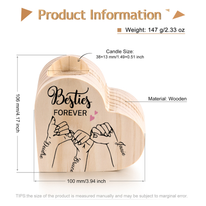 Besties Forever Wooden Candle Holder Customised 3 Names Pinky Swear Candlesticks -Jessemade AU