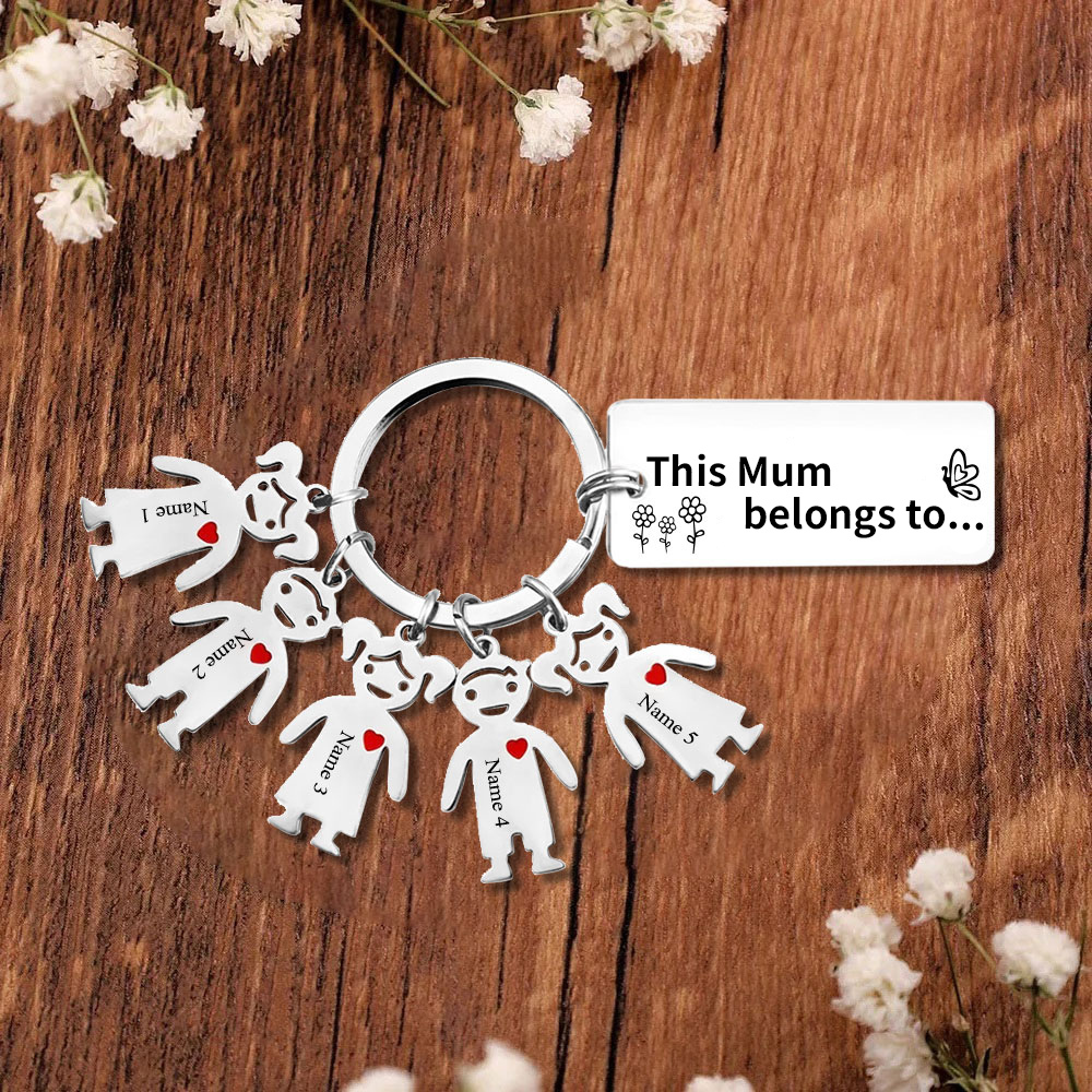 5 Names - Personalised Keychain with Kid Charms Engraved Names Keychain Mother's Day Gift for Mum/Nan-Jessemade AU