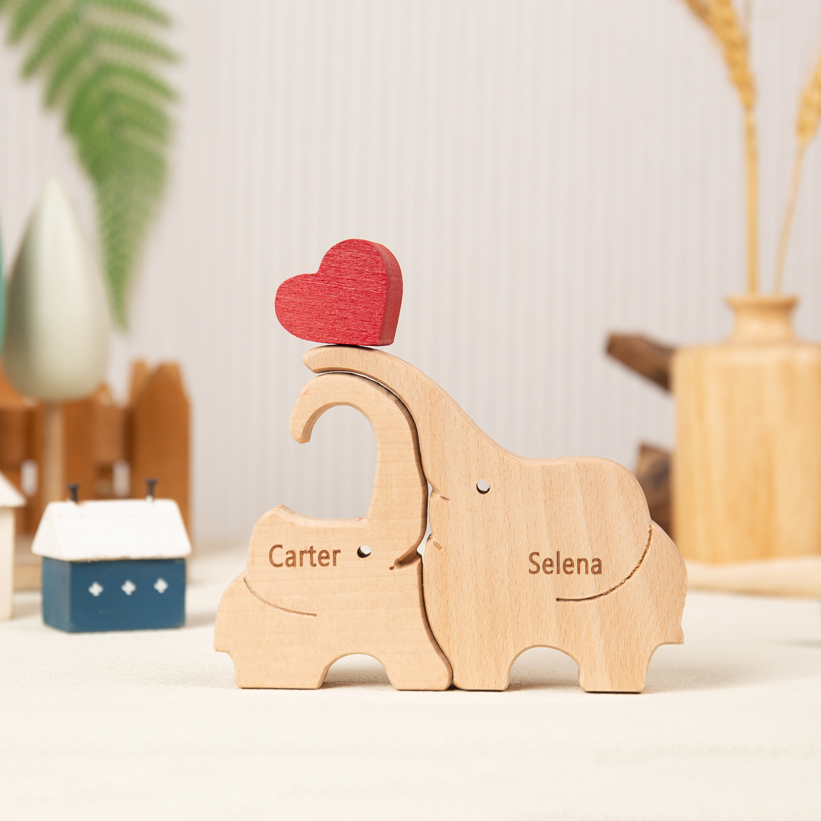 Personalised Wooden Animal Puzzle Custom 2 Names Puzzle Bear Hedgehog Elephant Hug Ornament Gifts for Family Couple-Jessemade AU