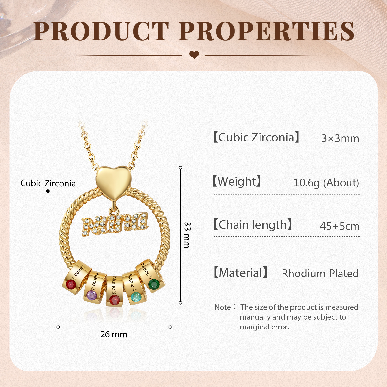 5 Names - Personalised Nana Necklace Custom Names & Birthstones Circle Pendant Necklace Gift for Grandma Nana-Jessemade AU